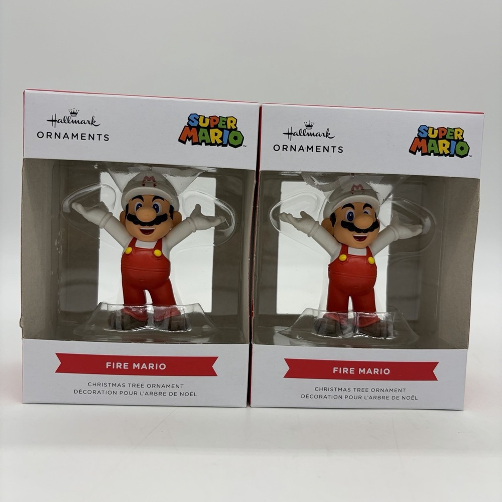 NEW 2024 Hallmark Super Mario Fire Mario Christmas Tree Ornament Lot of 2 NIB